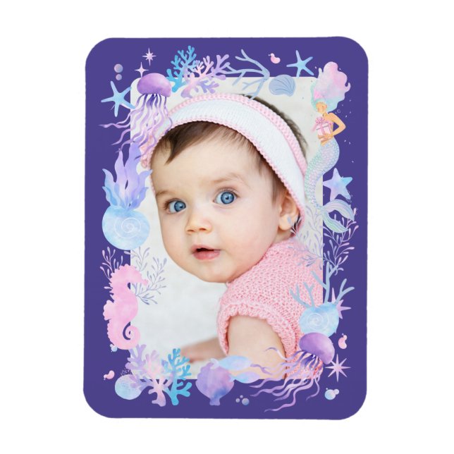 Personalised Photo Baby Girl Little Mermaid Purple Magnet (Vertical)