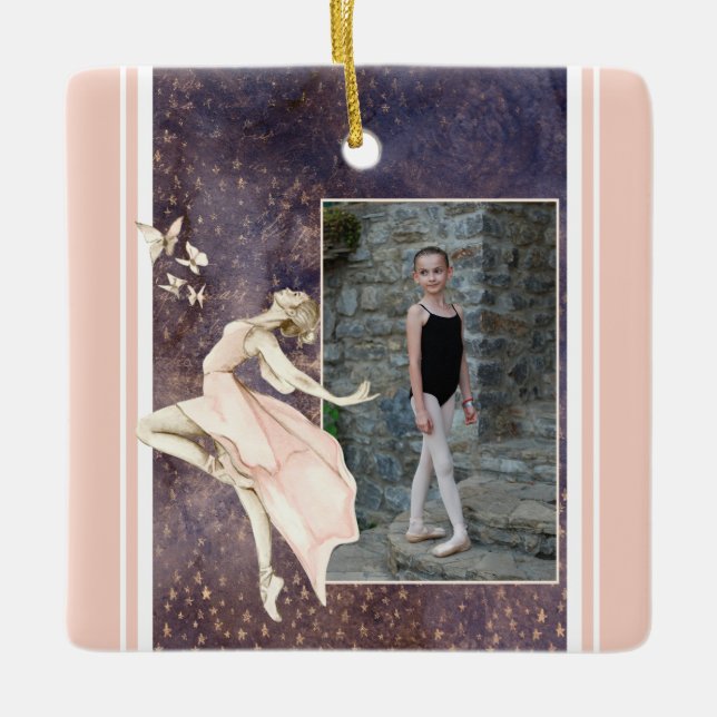 Personalised Photo Ballerina, Butterfly Christmas  Ceramic Ornament (Front)