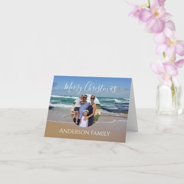 Personalised Photo Beach Ocean Christmas Card (Orchid)