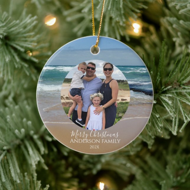 Personalised Photo Beach Ocean Christmas Card Ceramic Tree Decoration (Tree)