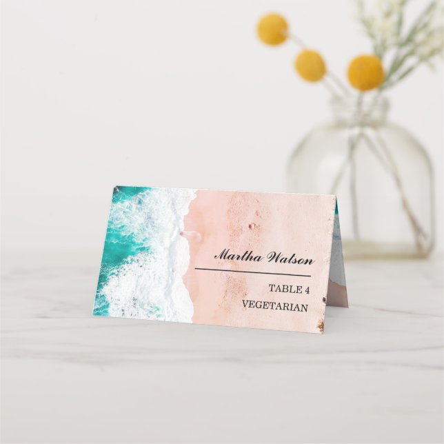 Personalised Photo Beach Wedding Name  Place Card (Front)