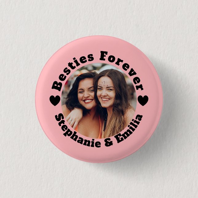Personalised photo best friends BFF pink 3 Cm Round Badge (Front)