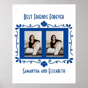 Personalised Photo Best Friends Gift Blue White  Poster