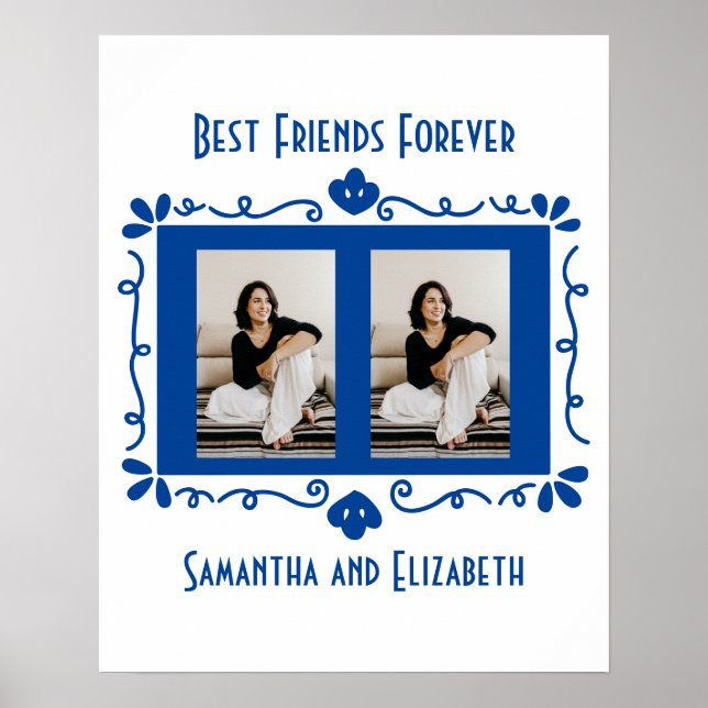 Personalised Photo Best Friends Gift Blue White  Poster (Front)