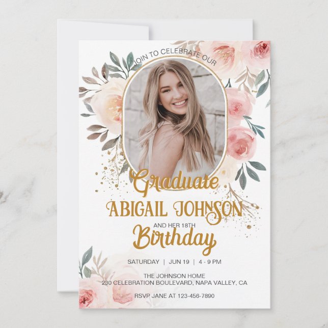Personalised Photo Birthday Graduation Blush Pink  Invitation (Front)