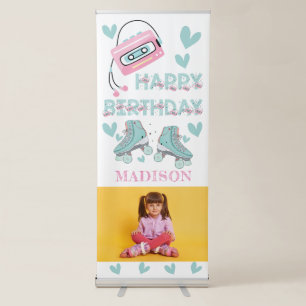 Personalised Photo Birthday Roller Skating Pastel Retractable Banner