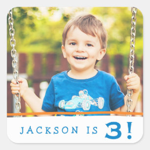 Personalised Photo Birthday Stickers / Orange Blue