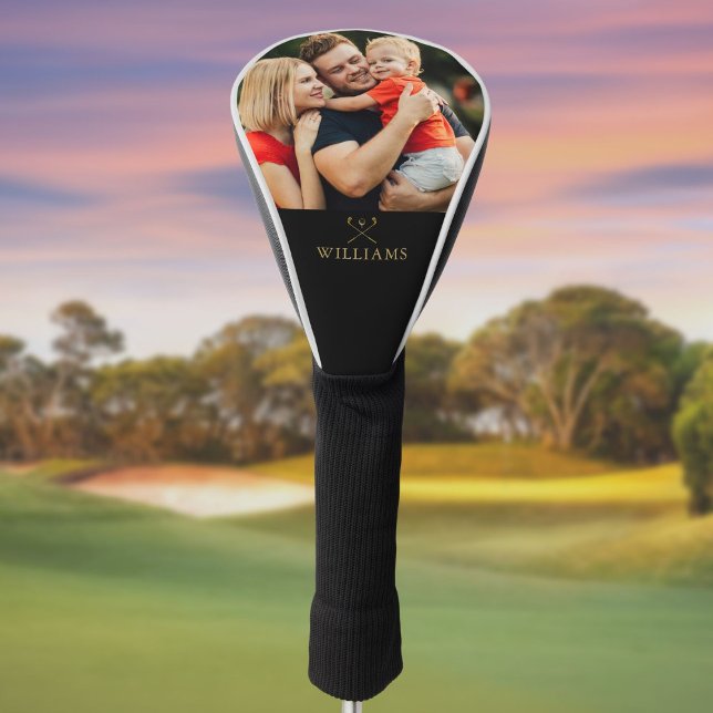 Personalised Photo Black And Gold Golf Clubs Head Cover (Personalized Photo Black And Gold Golf Clubs Golf Head Cover)