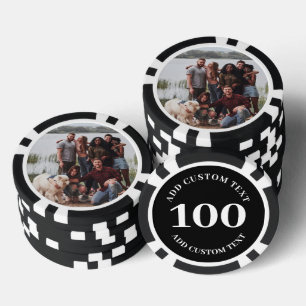 Personalised Photo Black Numbered 100 Value Game Poker Chips
