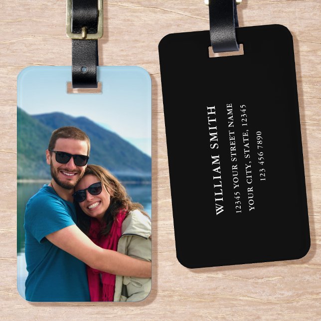 Personalised Photo Black Simple Modern Luggage Tag (Creator Uploaded)