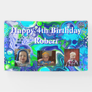 Personalised Photo Blue and Green Birthday Banner