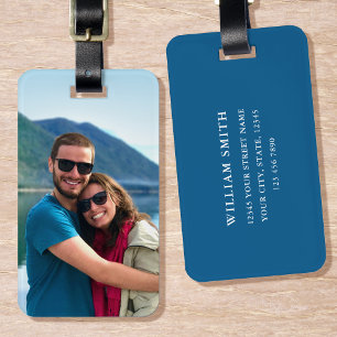 Personalised Photo Blue Luggage Tag