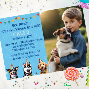 Personalised Photo Blue Puppy Dog Birthday Invitation