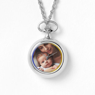 Personalised Photo Blue Silver Gold Chain Necklace