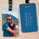 Personalised Photo Blue Simple Modern Luggage Tag<br><div class="desc">Create your own photo luggage tag! A stylish template personalised with a favourite photograph,  name and contact details. Custom luggage tags are a great gift for friends and family,  and a useful accessory on vacation and business trips! Printed colours: blue and white.</div>