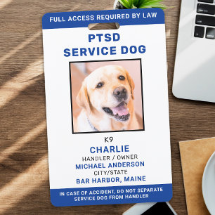 Personalised Photo Blue White PTSD Service Dog ID ID Badge