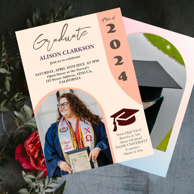 Personalised Photo Bold 2024 Arch Retro Graduation Invitation (Creator Uploaded)