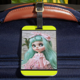 personalised photo bright neon lemon luggage tag