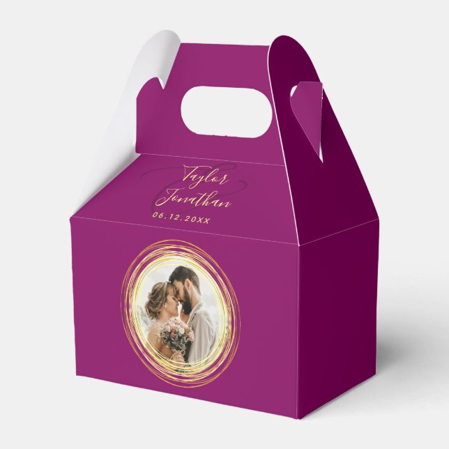 Personalised Photo Burgundy & Gold Wedding Minimal Favour Box (Front Side)