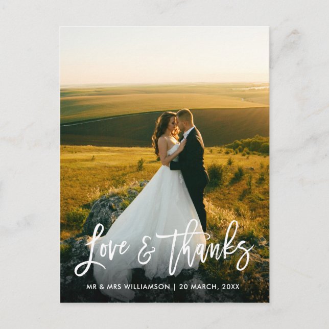 personalised photo calligraphy wedding thank you postcard (Front)