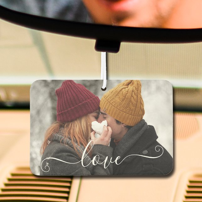 Personalised Photo Car Air Freshener (LOVE overlay on your photo auto air freshener, choose your scent)