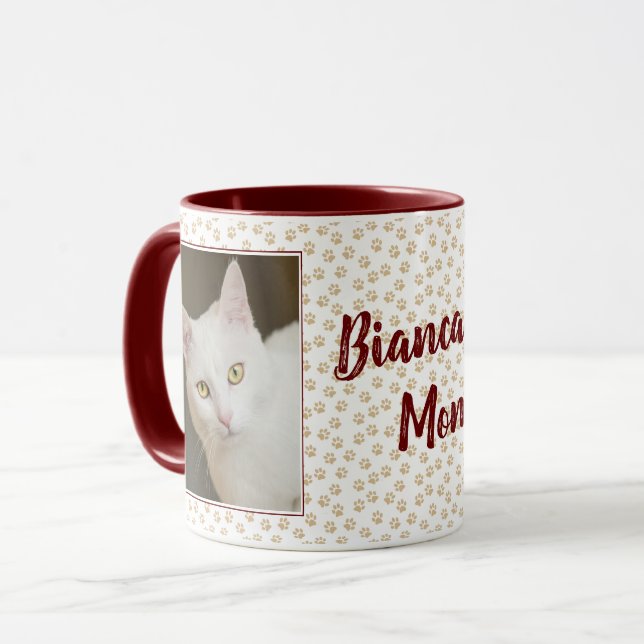 Personalised Photo Cat Mum Mug Brown w/ Paw Prints (Front Left)