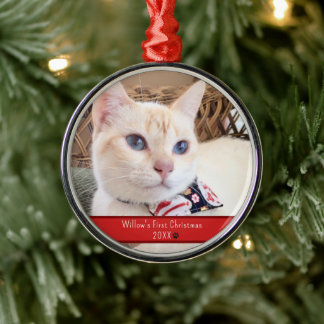 Personalised Photo Cat's First Christmas Metal Tree Decoration