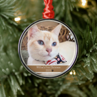 Personalised Photo Cat's First Christmas Metal Tree Decoration