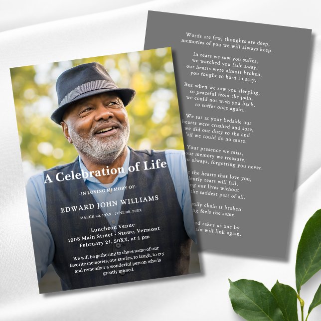 Personalised Photo Celebration of Life Funeral Invitation (Celebration of Life Photo Invitations)
