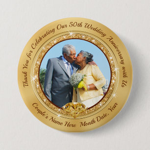 Personalised Photo Cheap Golden Anniversary Favour 7.5 Cm Round Badge