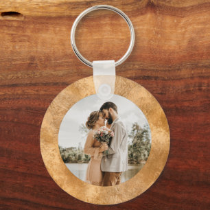 Personalised Photo Chic White Gold Wedding Minimal Key Ring