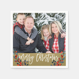 Personalised Photo Christmas Berries Holiday Party Napkin