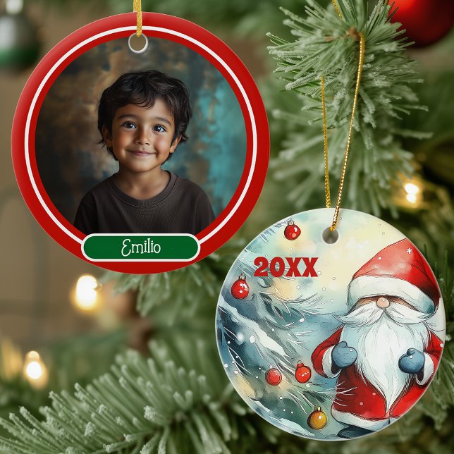 Personalised Photo Christmas Gnome Ceramic Tree Decoration (Creator Uploaded)