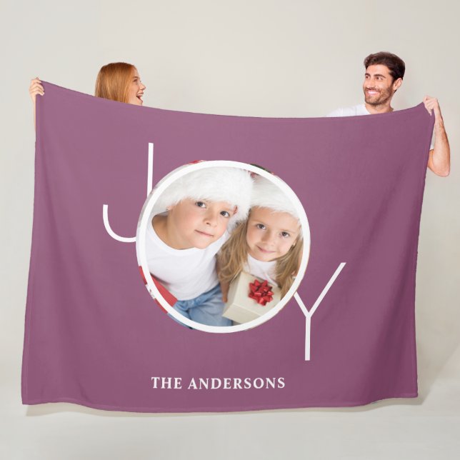 Personalised Photo Christmas Holiday Purple Fleece Blanket (In Situ)