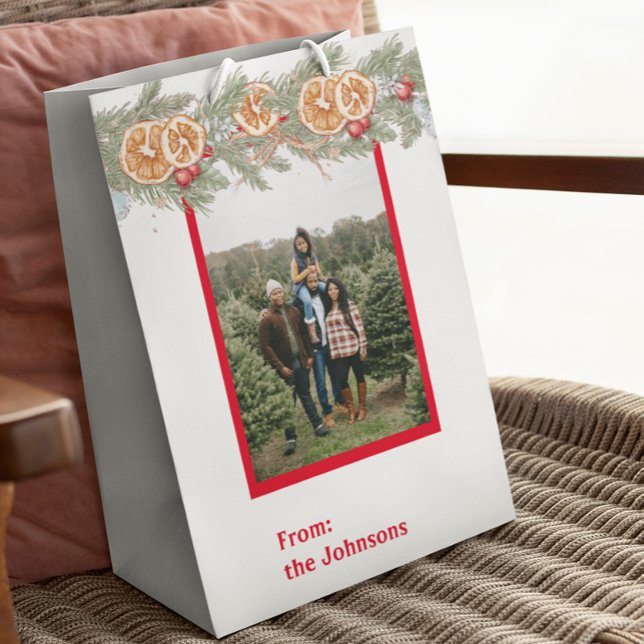 Personalised Photo Christmas Monogram Pine  Medium Gift Bag (Creator Uploaded)