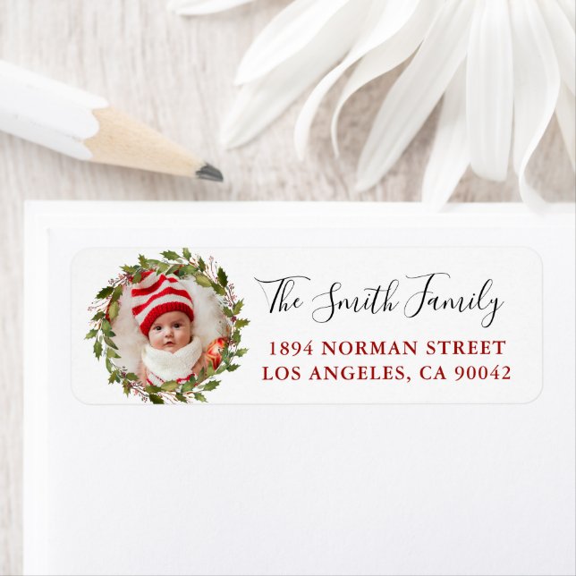 Personalised Photo Christmas Wreath Return Address (Insitu)