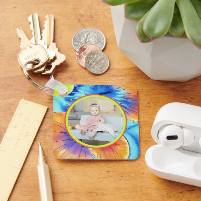 Personalised Photo Citrus Watercolor Pattern Key Ring (Desk)