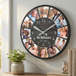 Personalised Photo Collage Black Wood Family Round Clock<br><div class="desc">Easily create your own personalised black wooden planks elegant style wall clock with your custom photos,  family name and established year. For best results,  crop the images to square - with the focus point in the centre - before uploading.</div>