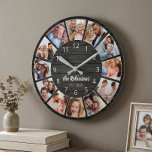 Personalised Photo Collage Black Wood Family Round Clock<br><div class="desc">Easily create your own personalised black wooden planks elegant style wall clock with your custom photos, family name and established year. For best results, crop the images to square - with the focus point in the centre - before uploading.</div>