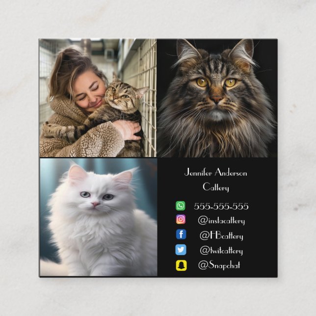 Personalised Photo Collage Cattery Business Card  (Front)