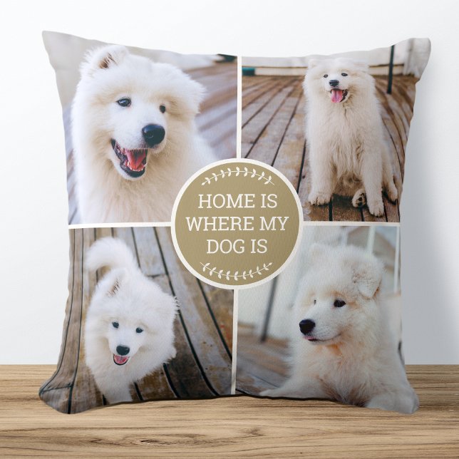 Personalised Photo Collage Custom Colour Dog Gold Cushion (Creator Uploaded)