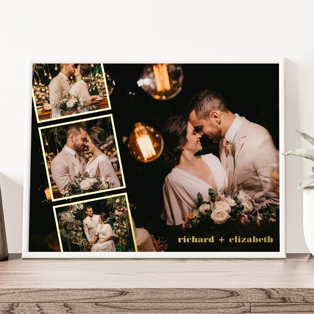 Personalised Photo Collage Custom Names Chic Gold Foil Prints (Creator Uploaded)