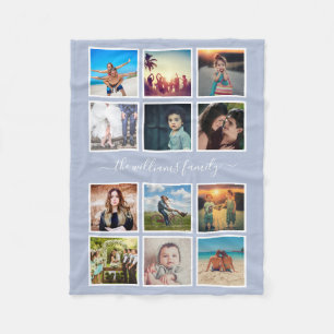 Personalised Photo Collage Family Light Dusty Blue Fleece Blanket