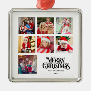 Personalised Photo Collage Family Name Metal Tree Decoration
