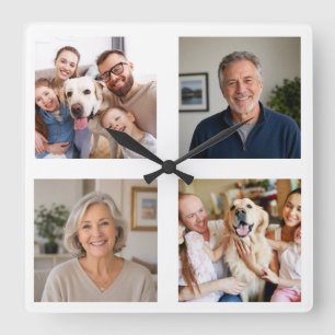 Personalised Photo Collage Family Pet Picture Square Wall Clock