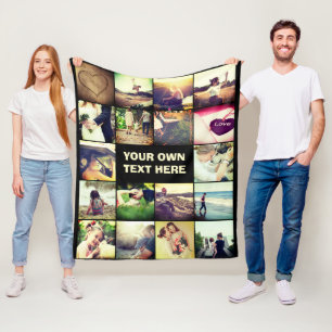 Personalised photo collage fleece blanket
