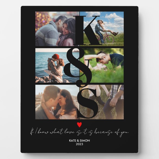 Personalised Photo Collage Gift Couples Initial Plaque (Front)