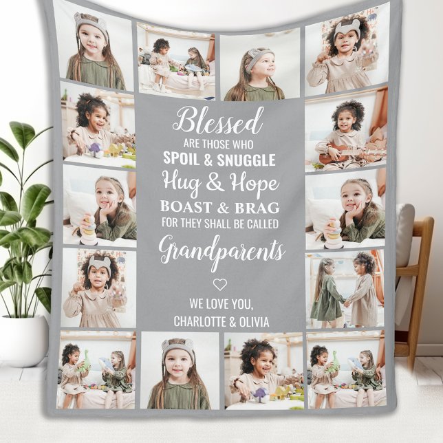 Personalised Photo Collage Grandparents  Fleece Blanket (Creator Uploaded)