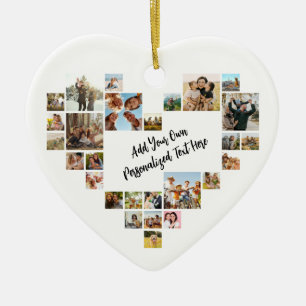 Personalised Photo Collage Heart Shaped Picture Ceramic Tree Decoration