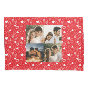 Personalised photo collage Hearts pattern red Pillowcase